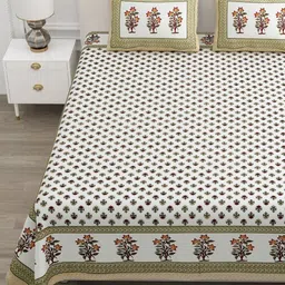ATARAH Yellow & White Floral 144 TC Queen Bedsheet with 2 Pillow Covers-picture-2