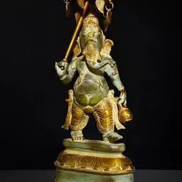 Exotic India Gold-Toned & Green Lord Ganesha Statue with Umbrella Religious Idol Showpiece-image-54