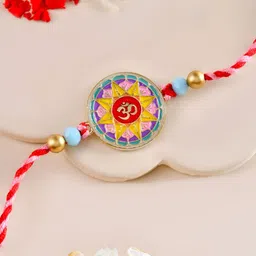 Myntra Elegant Homes 3-Pcs Red & Gold Rakhi With Roli Chawal & Greetings Card-image-60