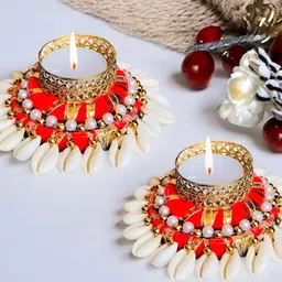 GADINFASHION Gold-Toned & White 2 Pieces Tealight Candle Metal Holder-picture-57