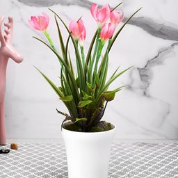 TAYHAA White 1 Pieces Tulip Artificial Plant With Pot-56