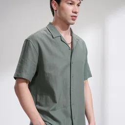 HIGHLANDER Men Relaxed Fit Cuban Collar Textured Cotton Casual Shirt-picture-49
