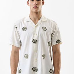 Snitch Ethnic Motifs Embroidered Cuban Collar Shirt-image-75