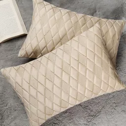 TANLOOMS Pack Of 2 Cream And Gold Velvet Rectangle Cushion Covers-image-91