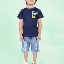 KiddoPanti Boys Palm Tree Graphic Printed Round Neck Pure Cotton T-Shirt With Shorts-image-93