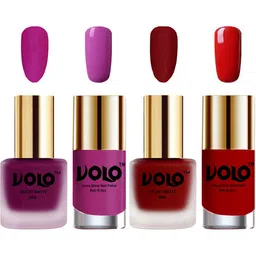 VOLO Set Of 4 Velvet Matte Nail Polish - 8 ml & 9.9ml Each - Magenta-Tomato Red-Plum-Red-28