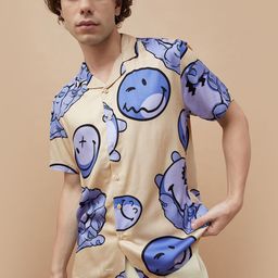 SmileyWorld Men Cuban Collar Graphic Printed Casual Shirt-image-8