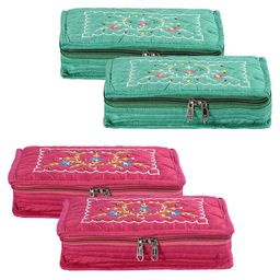Kuber Industries Pink 4 Pieces Floral Embroidered Jewellery Organisers-image-42