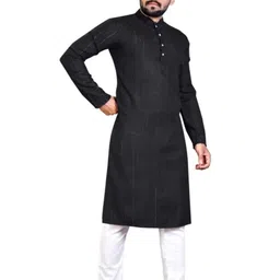Men Solid Straight Kurta (Black)-image-85