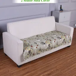 HOKIPO Floral Ash Grey Polyester Printed Quilted Sofa Cover Mat For 2 Seater Sofa-12