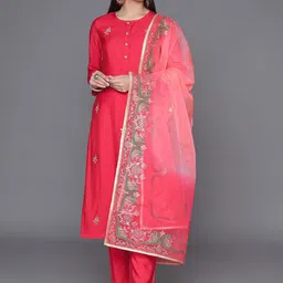 Sangria Women Floral Embroidered Kurta with Trousers & Dupatta-21