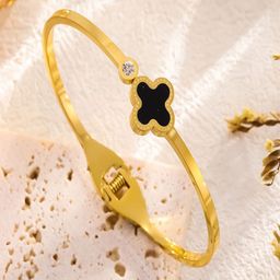 AQUASTREET 18K Gold Plated Waterproof Anti-Tarnish Black Clover and Zircon Bangle Bracelet-image-62