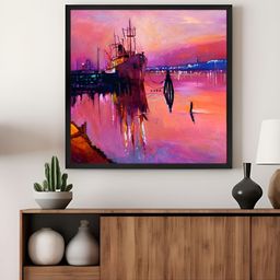 999Store Pink & Purple Canvas Ship Painting Wall Art-image-75