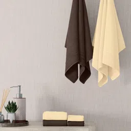 home expressions Brown & Yellow 6 Pieces Pure Cotton 380 GSM Towel Set-picture-35