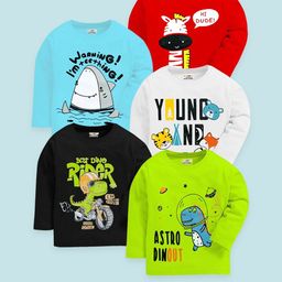 KUCHIPOO Boys Multi Cotton Printed Regular Fit Tshirts-picture-26