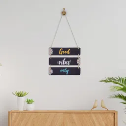 Kuber Industries Black & Blue 3 Layered Wooden Inspirational Quotes Wall Hanging-image-94