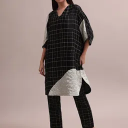 KALKI Fashion Checked Cotton Tunic Top With Trousers & Inner Co-Ords Set-picture-41