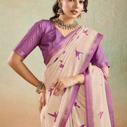 PBS PRINTS Animal Printed Zari Silk Cotton Maheshwari Saree-image-2