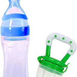 90ML Newborn Baby Feeding Bottle Toddler Silicone Squeeze Feeding Spoon Milk Cereal Training Feeder and Fruit feeder(Set of 2)- Silicone-18