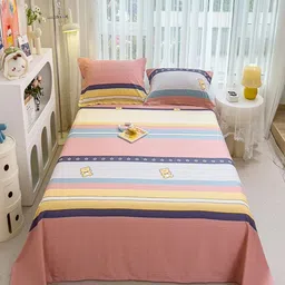 JC HOME Pink & Blue Striped Pure Cotton 220 TC King Bedsheet Set 2.30 mx 2.50 m-image-49