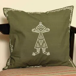 Crown of Poppies Sacred Geometry Olive Rajasthani Mandana Series Cushion Cover-image-85
