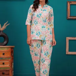 mad fury Floral Printed V-Neck Kurti With Trouser-83