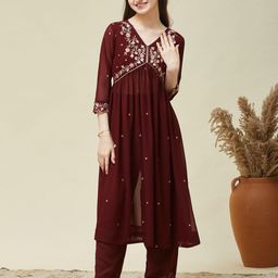 CurlyTales Women Floral Embroidered Georgette A-Line Midi Dress-image-95