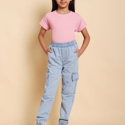 HERE&NOW Girls Short Sleeves Pure Cotton T-Shirt With Joggers-image-95