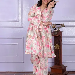 Anneca Girls Floral Tiered Pure Cotton Kurti with Trousers-picture-29