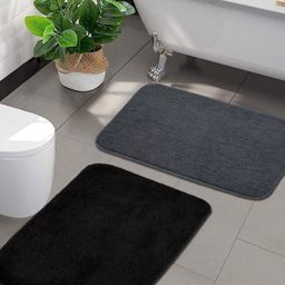 Saral Home 2Pcs Black & Grey Microfibre 550 GSM Anti-Skid Bath Rugs-16