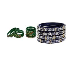 1ST TIME Set Of 24 Green Alloy Artificial Stones & Beads Antique Bangles-picture-3