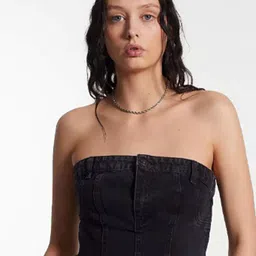 LULU & SKY Women Cotton Strapless Frayed Denim Tube Crop Top-picture-27