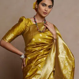 Subham Woven Design Zari Silk Blend Banarasi Saree  with Blouse Piece-image-13