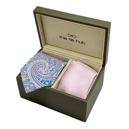 The Tie Hub Men Accessory Gift Set of Paisley Silk Necktie with Light Pink Pocket Square-image-71