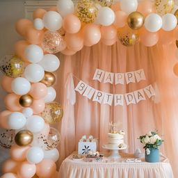 Special You 78 Pcs Peach & White Textured Birthday Decorations-image-7