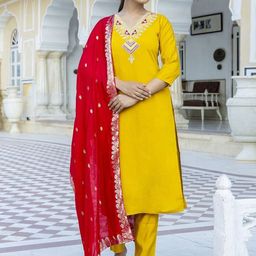 DIVASTRI Adults-Women Mustard Kurta Sets-picture-6