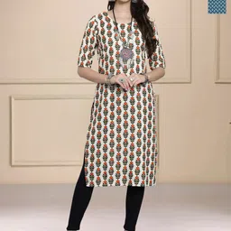 HERE&NOW Selection Of 2 Floral Printed Round Neck Straight Kurtas-picture-27