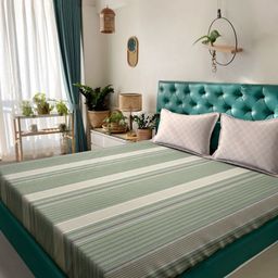 Myntra Elegant Homes Green & Beige Printed 300 TC King Bedsheet Set 2.50 m x 2.25 m-image-73