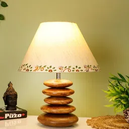 disoo fashions Beige Handpainted Shade Wooden Stone Handmade Brown Color Table Lamp-picture-4
