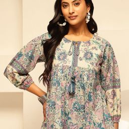 KALINI Women Floral Print Puff Sleeve Peplum Regular Top-picture-26