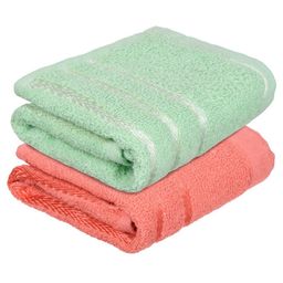 Kuber Industries Set Of 2 Green & Orange-Coloured Striped Cotton Face Towels-39