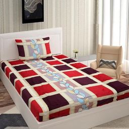 METRO LIVING Red 130 TC Single Bedsheet with 1 Pillow Covers-image-65