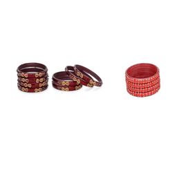 SOMIL Set Of 12 Maroon Alloy Artificial Stones & Beads Bangles-picture-47