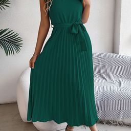 StyleCast x Revolte Solid Halter Neck Fit and Flare Dress-image-34