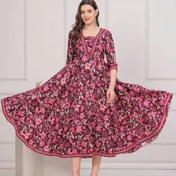 OKD Empires Women Floral Embroidered Flared Sleeves Thread Work Anarkali Kurta-30