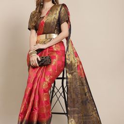 RAJGRANTH Ethnic Motifs Zari Pure Silk Banarasi Saree-image-50