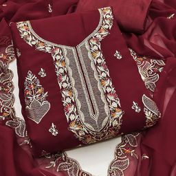 HERE&NOW Embroidered Silk Chiffon Unstitched Dress Material-image-19