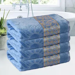 Kuber Industries Blue 4 Pieces Striped Cotton 450 GSM Bath Towels-47