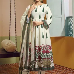 Bhama Couture Jennifer Winget Floral Pure Cotton Anarkali Kurta With Palazzos & Dupatta-25