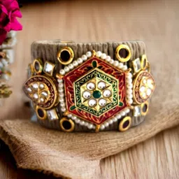 VIVAZS Women Brass Kundan Gold-Plated Cuff Bracelet-44